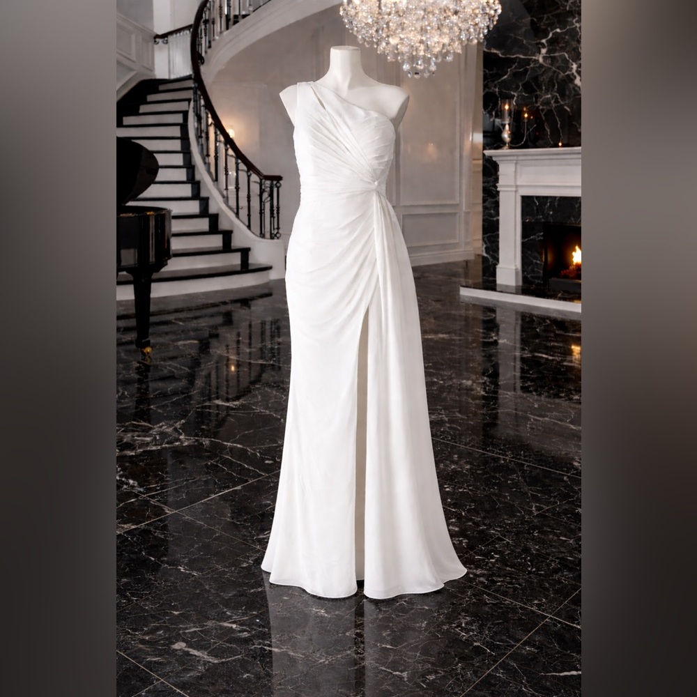 White One-Shoulder Wedding Dress Size 16 | Modern Draped Bridal Gown NWOT